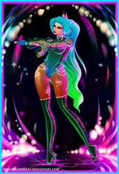 Size: 2721x3974 | Tagged: safe, artist:minamikoboyasy, character:queen chrysalis, species:human, clothing, female, high heels, humanized, jewelry, leotard, necklace, pearl necklace, shoes, solo
