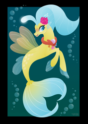Size: 1024x1448 | Tagged: safe, artist:lavenderrain24, character:princess skystar, species:seapony (g4), g4, my little pony: the movie (2017), angler seapony, bioluminescent, female, freckles, glow, jewelry, lineless, necklace, open mouth, seashell necklace, smiling, solo, underwater