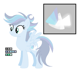 Size: 539x511 | Tagged: safe, artist:awoomarblesoda, base used, oc, oc:prismatic, parent:rainbow dash, parent:soarin', parents:soarindash, species:pegasus, species:pony, color palette, cutie mark, female, mare, offspring, reference sheet, solo