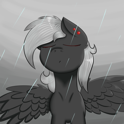 Size: 5000x5000 | Tagged: safe, artist:luriel maelstrom, oc, oc only, oc:luriel maelstrom, absurd resolution, male, moody, piercing, rain, simple background, spread wings, standing, weather, wings