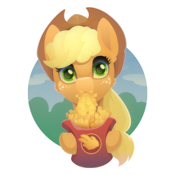 Size: 1300x1300 | Tagged: safe, artist:gor1ck, character:applejack, species:earth pony, species:pony, eating, female, food, french fries, hay fries, looking at you, mare, solo