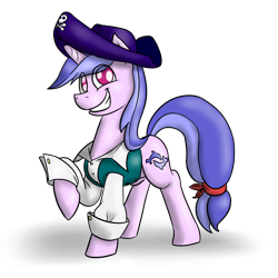 Size: 2000x2000 | Tagged: safe, artist:timsplosion, character:sea swirl, species:pony, species:unicorn, background pony, clothing, costume, female, hat, mare, mario party, mario party 2, pirate hat, simple background, smiling, solo, transparent background