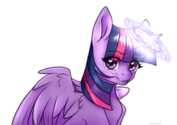Size: 4093x2894 | Tagged: safe, artist:chickenbrony, character:twilight sparkle, character:twilight sparkle (alicorn), species:alicorn, species:pony, female, looking at you, magic, simple background, smiling, solo, white background