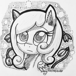Size: 1080x1077 | Tagged: safe, artist:shinycyan, oc, oc only, oc:snowdrop, species:pegasus, species:pony, inktober, female, filly, indifferent, ink drawing, monochrome, sketch, solo, traditional art