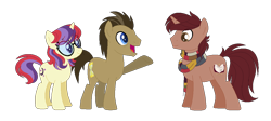 Size: 1142x511 | Tagged: safe, artist:thepegasisterpony, base used, character:doctor whooves, character:moondancer, character:time turner, oc, oc:diphthong whooves, parent:doctor whooves, parent:moondancer, species:pony, alternate hairstyle, clothing, crack ship offspring, crack shipping, doctor whooves gets all the assistants, family, female, male, missing accessory, moondoctor, offspring, scarf, shipping, simple background, straight, transparent background
