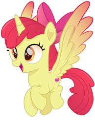 Size: 787x1016 | Tagged: safe, artist:joemasterpencil, character:apple bloom, species:alicorn, species:pony, adorabloom, alicornified, bloomicorn, cute, cutie mark, female, movie accurate, race swap, solo, spread wings, the cmc's cutie marks, this will end in tears and/or death and/or covered in tree sap, tiny cutie mark, vector, wings
