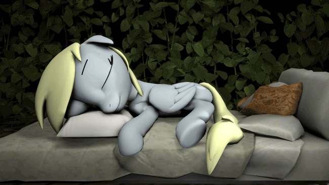 Size: 650x366 | Tagged: safe, artist:whiteskyline, character:derpy hooves, species:pegasus, species:pony, 3d, animated, cute, derpabetes, female, gif, nose wrinkle, sleeping, smiling, solo, source filmmaker, twitching