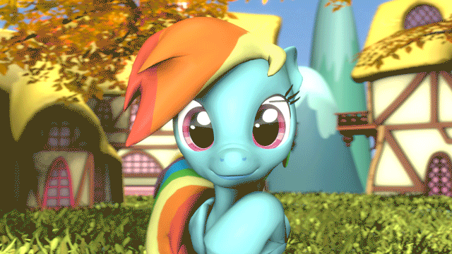 Size: 640x360 | Tagged: safe, artist:whiteskyline, character:rainbow dash, species:pegasus, species:pony, episode:friendship is magic, g4, my little pony: friendship is magic, season 1, 3d, animated, digital art, eyes closed, falling, female, gif, grass, laughing, laughingmares.jpg, mare, nose wrinkle, open mouth, ponyville, scene interpretation, solo, source filmmaker, tree