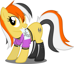 Size: 4019x3496 | Tagged: safe, artist:tsabak, oc, oc only, oc:checker, oc:kakashka, species:earth pony, species:pony, boots, clothing, female, fishnet clothing, govno, jewelry, mare, mouth hold, necklace, note, shirt, shoes, simple background, slut, solo, transparent background, vector