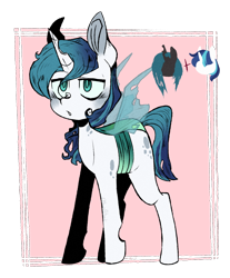 Size: 1252x1512 | Tagged: safe, artist:urbanqhoul, oc, oc only, parent:queen chrysalis, parent:shining armor, parents:shining chrysalis, species:changeling, species:pony, hybrid, interspecies offspring, offspring, solo