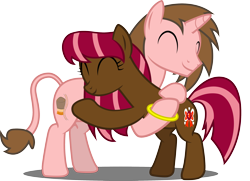 Size: 2834x2050 | Tagged: safe, artist:tsabak, oc, oc only, oc:sweet paws, oc:switch track, species:earth pony, species:pony, species:unicorn, female, high res, hug, male, mare, simple background, stallion, transparent background, vector