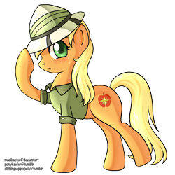 Size: 1000x1000 | Tagged: safe, artist:marikaefer, character:applejack, character:daring do, species:earth pony, species:pony, clothing, female, fusion, hat, identity theft, mare, pith helmet, shirt, simple background, solo, transparent background