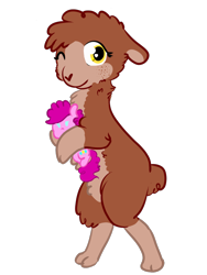 Size: 1350x1800 | Tagged: safe, artist:cotton, character:pinkie pie, oc, oc:taabu, species:pony, species:sheep, 2019 community collab, derpibooru community collaboration, non-pony oc, plushie, plushie pie, simple background, solo, transparent background
