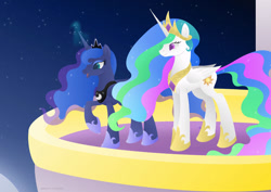 Size: 1280x906 | Tagged: safe, artist:lavenderrain24, character:princess celestia, character:princess luna, species:alicorn, species:pony, crown, female, jewelry, mare, regalia, royal sisters, smiling