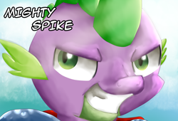 Size: 3750x2550 | Tagged: safe, artist:chiptunebrony, character:spike, all might, grin, improving skills, light beams, looking at you, male, my hero academia, smiling, solo, superhero, text