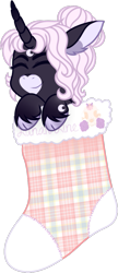 Size: 439x1016 | Tagged: safe, artist:sweethearttarot, oc, oc only, species:cow, species:pony, species:unicorn, christmas, christmas stocking, holiday, simple background, solo, transparent background