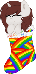 Size: 478x987 | Tagged: safe, artist:sweethearttarot, oc, oc only, species:pony, species:unicorn, christmas, christmas stocking, holiday, simple background, solo, transparent background