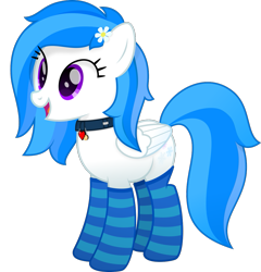 Size: 1049x1092 | Tagged: safe, artist:potato22, oc, oc only, oc:winter white, species:pegasus, species:pony, 2019 community collab, derpibooru community collaboration, clothing, collar, flower, flower in hair, simple background, socks, solo, striped socks, transparent background, vector