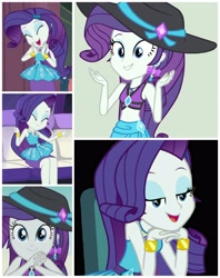 Size: 2894x3647 | Tagged: safe, artist:eli-j-brony, edit, screencap, character:rarity, episode:driving miss shimmer, episode:lost and found, episode:queen of clubs, episode:rarity investigates: the case of the bedazzled boot, equestria girls:forgotten friendship, g4, my little pony: equestria girls, my little pony:equestria girls, belly button, bikini, bikini babe, bracelet, clothing, collage, cute, driving miss shimmer: rarity, ear piercing, earring, geode of shielding, hat, huggable, jewelry, laughing, lidded eyes, limousine, looking at you, magical geodes, midriff, piercing, rarara, raribetes, sun hat, swimsuit