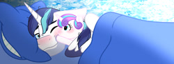 Size: 1024x379 | Tagged: safe, artist:leanne264, base used, character:princess flurry heart, character:shining armor, species:alicorn, species:pony, species:unicorn, blanket, father and daughter, female, filly, male, one eye closed, stallion