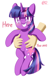 Size: 800x1250 | Tagged: safe, artist:tastyrainbow, character:twilight sparkle, character:twilight sparkle (unicorn), species:pony, species:unicorn, big eyes, blushing, cute, disembodied hand, female, hand, happy, holding a pony, it's dangerous to go alone, mare, smiling, solo, twiabetes