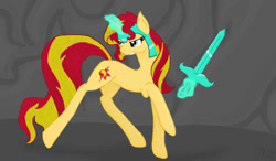 Size: 1024x600 | Tagged: safe, artist:shadow-nights, character:sunset shimmer, species:pony, species:unicorn, my little pony:equestria girls, female, magic, mare, signature, solo, sword, telekinesis, weapon