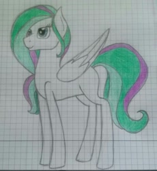 Size: 1700x1849 | Tagged: safe, artist:shadow-nights, oc, oc only, oc:lily pond, species:pegasus, species:pony, female, graph paper, mare, paper, signature, simple background, smiling, solo, traditional art, white background