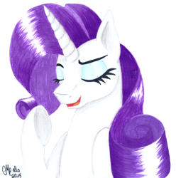 Size: 1240x1252 | Tagged: safe, artist:shadow-nights, character:rarity, species:pony, species:unicorn, eyes closed, eyeshadow, female, makeup, mare, mascara, one hoof raised, signature, simple background, smug, solo, traditional art, white background