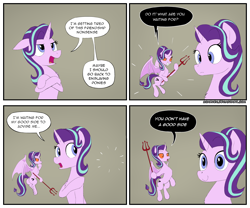 Size: 2400x2000 | Tagged: safe, artist:zoarvek, character:starlight glimmer, species:pony, species:unicorn, butt, comic, demon, dialogue, female, mare, open mouth, plot, shoulder devil, speech bubble, this will end in communism, truth