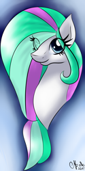 Size: 4000x8000 | Tagged: safe, artist:shadow-nights, oc, oc only, oc:lily pond, species:pegasus, species:pony, absurd resolution, bust, eye clipping through hair, female, mare, signature, smiling, solo