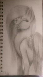Size: 833x1502 | Tagged: safe, artist:shadow-nights, oc, oc only, oc:star dust, species:pegasus, species:pony, blep, eyes closed, female, folded wings, mare, notebook, paper, signature, silly, simple background, solo, tongue out, traditional art, white background, wings