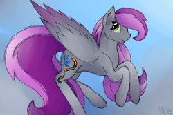 Size: 6000x4000 | Tagged: safe, artist:shadow-nights, oc, oc only, oc:aurora wings, species:pegasus, species:pony, absurd resolution, female, flying, looking back, mare, signature, sky, smiling, solo, spread wings, wings