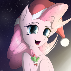 Size: 4000x4000 | Tagged: safe, artist:maneingreen, character:pinkie pie, christmas, clothing, female, hat, hearth's warming, holiday, santa hat, solo