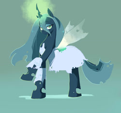 Size: 1500x1400 | Tagged: dead source, safe, artist:swomswom, character:queen chrysalis, species:changeling, changeling queen, clothing, dress, female, lidded eyes, smiling, solo