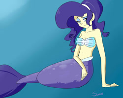 Size: 1280x1024 | Tagged: safe, artist:swomswom, character:rarity, belly button, breasts, cleavage, female, mermaid, mermaidized, mermarity, seashell, seashell bra, solo