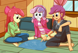 2190040 - safe, artist:azaleasdolls, artist:cari28ch3, character:apple  bloom, character:scootaloo, character:sweetie belle, species:human,  species:pegasus, species:pony, my little pony:equestria girls, barely eqg  related, bow, clothing, crossover