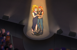 Size: 5100x3300 | Tagged: safe, artist:mlp-hearts, character:adagio dazzle, character:sunset shimmer, ship:sunsagio, my little pony:equestria girls, commission, concert, duet, female, lesbian, shipping