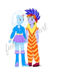 Size: 1080x1440 | Tagged: safe, artist:fude-chan-art, character:hoo'far, character:trixie, ship:trixfar, my little pony:equestria girls, equestria girls-ified, female, male, shipping, straight