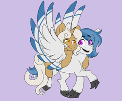 Size: 4320x3600 | Tagged: safe, artist:twisted-sketch, oc, oc:delta dart, oc:rewind, species:hippogriff, cute, delwind, flying, ponies riding hippogriffs, ponies riding ponies, size difference, talons