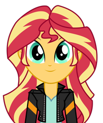 Size: 2738x3273 | Tagged: safe, artist:keronianniroro, character:sunset shimmer, my little pony:equestria girls, clothing, female, front view, jacket, leather jacket, looking at you, simple background, smiling, solo, transparent background, vector