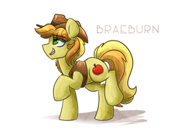 Size: 800x615 | Tagged: safe, artist:azimooth, character:braeburn, species:earth pony, species:pony, colored pupils, eye clipping through hair, male, open mouth, profile, simple background, solo, stallion, white background