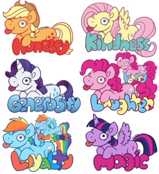 Size: 1500x1639 | Tagged: safe, artist:darkodraco, character:applejack, character:fluttershy, character:pinkie pie, character:rainbow dash, character:rarity, character:twilight sparkle, character:twilight sparkle (alicorn), species:alicorn, species:earth pony, species:pegasus, species:pony, species:unicorn, applejack's hat, clothing, cowboy hat, derp, elements of harmony, female, freckles, hat, mane six, mare, silly, silly pony, simple background, smiling, solo, spread wings, tongue out, white background, wings