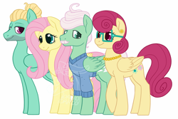 Size: 1000x666 | Tagged: safe, alternate version, artist:darkodraco, character:fluttershy, character:gentle breeze, character:posey shy, character:zephyr breeze, species:pegasus, species:pony, family, female, glasses, male, mare, simple background, smiling, stallion, watermark, white background