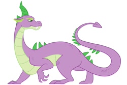 Size: 1000x666 | Tagged: safe, artist:darkodraco, character:spike, species:dragon, adult, adult spike, fangs, greed spike, male, older, older spike, quadrupedal spike, raised claw, simple background, solo, spikezilla, white background