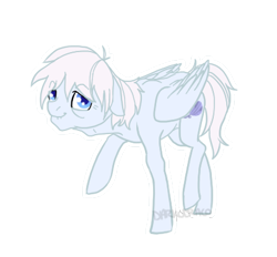 Size: 420x389 | Tagged: safe, artist:darkodraco, species:pegasus, species:pony, background pony, elderly, female, foggy fleece, looking at you, mare, nana knits, raised hoof, simple background, smiling, solo, transparent background