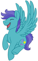 Size: 625x1000 | Tagged: safe, artist:darkodraco, character:open skies, species:pegasus, species:pony, eyes closed, flying, laughing, male, open mouth, simple background, smiling, solo, spread wings, stallion, transparent background, underhoof, wings