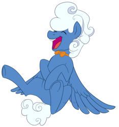 Size: 936x1000 | Tagged: safe, artist:darkodraco, character:fluffy clouds, species:pegasus, species:pony, bow tie, clothing, eyes closed, laughing, male, open mouth, simple background, smiling, solo, spread wings, stallion, transparent background, wings