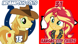 Size: 1920x1080 | Tagged: safe, artist:keronianniroro, artist:lightningbolt, character:braeburn, character:sunset shimmer, g4, my little pony: equestria girls, my little pony:equestria girls, afc divisional round, american football, indianapolis colts, kansas city chiefs, nfl divisional round, nfl playoffs, sports, vector