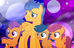 Size: 1024x671 | Tagged: safe, artist:leanne264, base used, character:first base, character:flash sentry, character:scootaloo, character:tender taps, species:pegasus, species:pony, orange bros, orange siblings