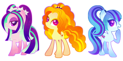 Size: 1100x550 | Tagged: safe, artist:disfiguredstick, character:adagio dazzle, character:aria blaze, character:sonata dusk, species:pony, adoragio, ariabetes, cute, female, mare, no catchlights, pigtails, ponified, ponytail, profile, simple background, sonatabetes, starry eyes, the dazzlings, transparent background, trio, twintails, wingding eyes
